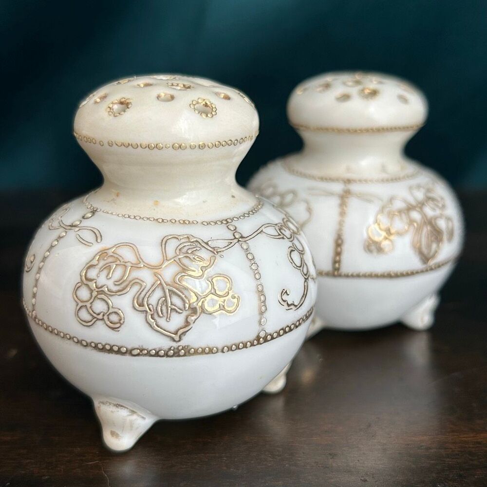 Nippon Porcelain Hand Painted Gold Moriage Salt and Pepper Shakers